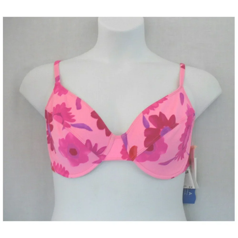 Curva Beachwear Pink Floral Bikini Top D-Cup NWT